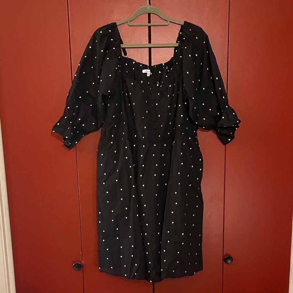White Birch Black Dress with White Polka Dots